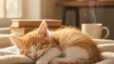 A long-haired kitten being gently groomed with a soft slicker brush.