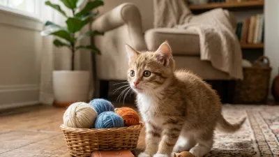 A curious kitten exploring a warm home environment safely